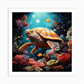 Turtle In The Sea Art Print