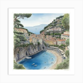 Sorrento Italy Blue Drawing Art Print 0 Art Print