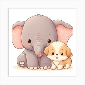 Cute Elephant And Puppy 1 Art Print