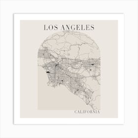 Los Angeles California Boho Minimal Arch Full Beige Color Street Map 1 Art Print