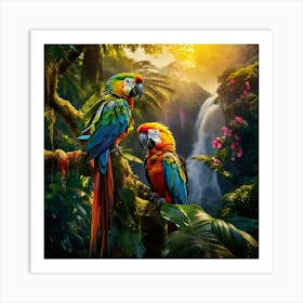 Two Parrots In The Jungle art print Art Print