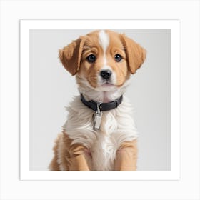 Puppy Sitting On A White Background Art Print