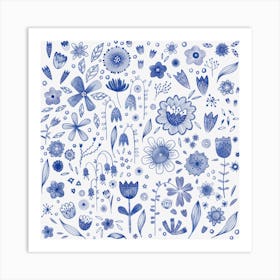 Blue Watercolor Flowers Art Print