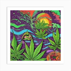 Marijuana Leaves In The Water Art Print
