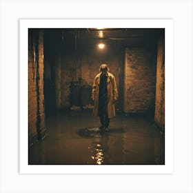 Man In Trenchcoat In Flooded Basement Art Print