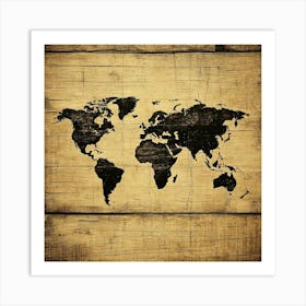 World Map On Wood Art Art Print