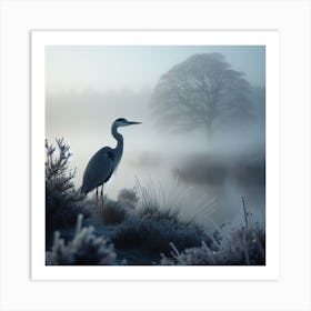 Heron In The Mist 4 Art Print