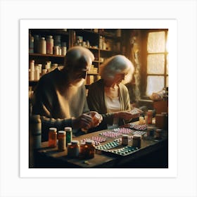 Elderly Couple In A Pharmacy Art Print