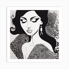 Woman In Black And White 1 Art Print