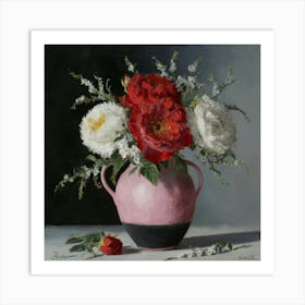 Peonies In A Pink Vase Art Print