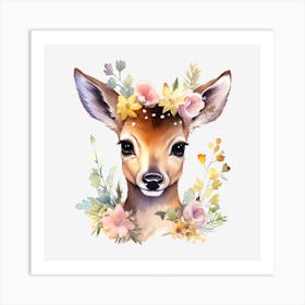 Deer With Flowers 2 Art Print