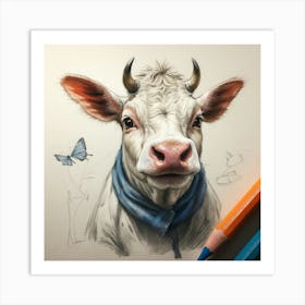 Cow With A Scarf Art Print