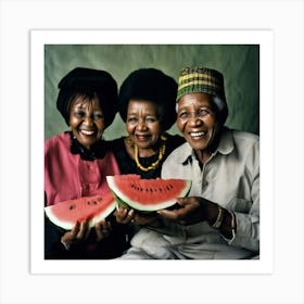 Nelson Mandela and Winnie eating watermelons Art Print