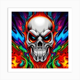 Colorful Skull With Flames Art Print