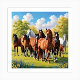 Horses In A Field Art Print