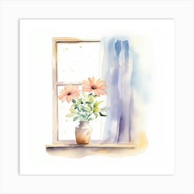 Watercolor Flowers On A Window Art Print