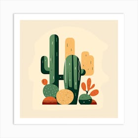 Rizwanakhan Simple Abstract Cactus Non Uniform Shapes Petrol 2 Art Print