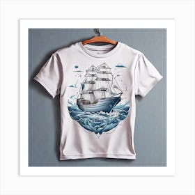 Sailing Ship In The Sea T - Shirt Design Art Print