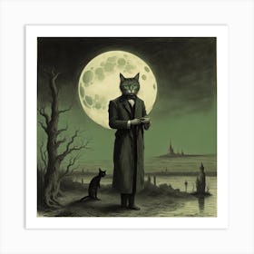 Cat In The Moonlight Art Print