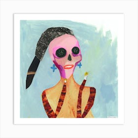 Skull Girl Has Seen it All Collage Painting  Art Print
