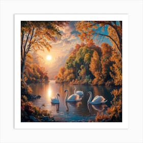 Swans On The Lake 1 Art Print