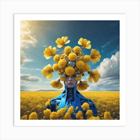 Woman With Flowers On Her Head Art Print