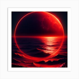 Red Moon Over The Ocean 3 Art Print