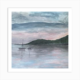 Sailboats At Dusk Art Print