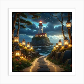 Lighthouse With Lanterns Art Print