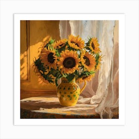 Sunlit Serenity Vibrant Sunflowers In A Golden Room (3) Art Print