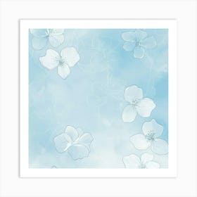 White Flowers On A Blue Background 1 Art Print