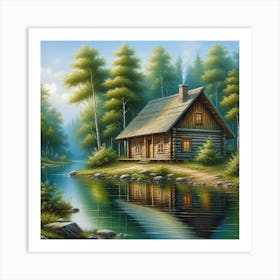 Rustic Cabin By The Little Lake Art Print