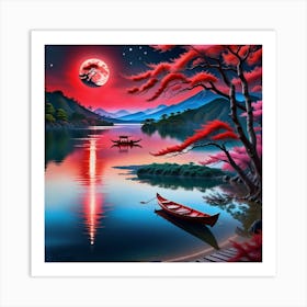 Moonlight By The Lake Art Print