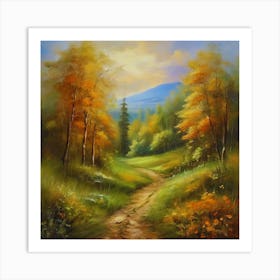 Canada's forests. Dirt path. Spring flowers. Forest trees. Artwork. Oil on canvas.5 Art Print