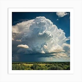 Cumulus Clouds Billowing High In An Overcast Sky Nature Landscape Bathed In Spring Air Sunlight Pi Art Print