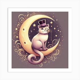 Cat On The Moon 1 Art Print