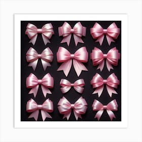 Pink Bows On Black Background Art Print