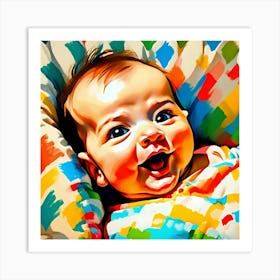 Happy Baby in Bed Art Print