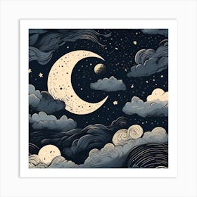 Moon And Clouds Art Print