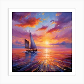 Sailboat At Sunset Art Print