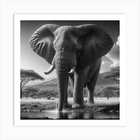 Elephant At The Waterhole Art Print