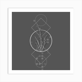 Vintage White Broom Botanical with Line Motif and Dot Pattern in Ghost Gray n.0156 Art Print