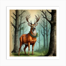 Deer In The Forest 18 Art Print