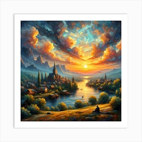 Sunset In The Village 1 Art Print