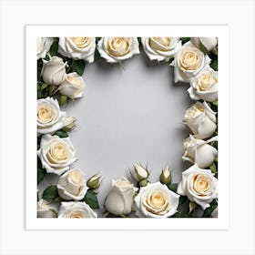 White Roses Wreath 3 Art Print