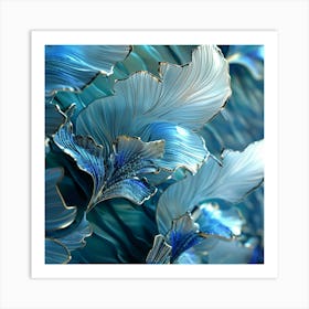 Abstract Blue Flowers 3d Background Art Print