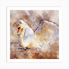 Swan Watercolor Painting Art Print