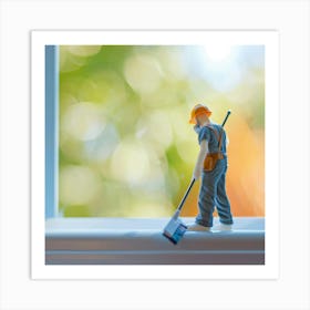 Janitor Cleaning Window Art Print