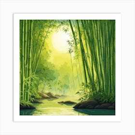 A Stream In A Bamboo Forest At Sun Rise Square Composition 378 Art Print