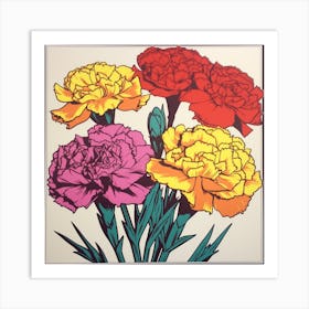 Carnation Dianthus 4 Pop Art Illustration Square Art Print